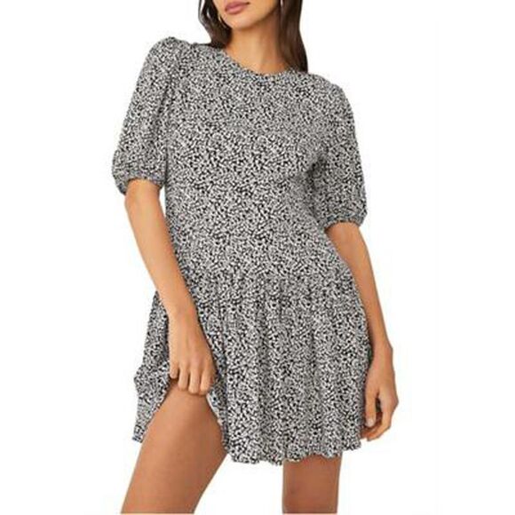 Free People Dancing In The Dark Mini Dress In Black Combo - L - Picture 2 of 3